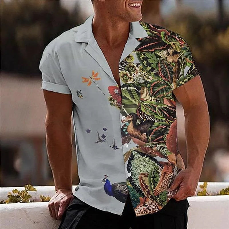 Hawaiian Flower Shirt Men's 3D Printed Tropical Shirt Beach Short Sleeve Fashion Top T-shirt  - mon