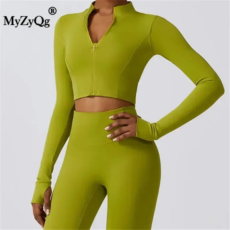 MyZyQg Women Long Sleeve Sweatshirts Sports Jacket Slim Fashion Stand-up Collar Zipper Wear Gym Training Casual Outdoor Coat Top