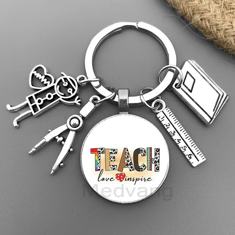 New Thank You Teacher Keychain Gift Thanksgiving Teacher Education Pendant Round Glass Keychain Teacher's Day Jewelry Gift