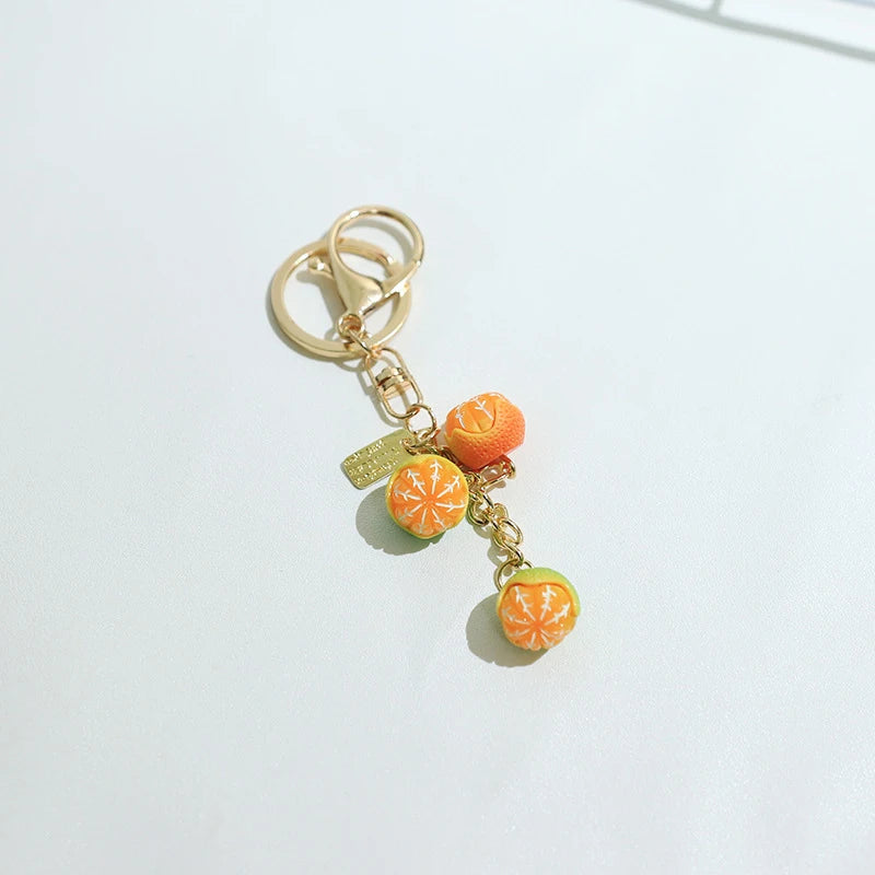 Cute Fruit Keyring Cartoon Simulation Orange Keychain Pendant Bag Earphone Case Phone Pendant Decoration Accessories Gifts
