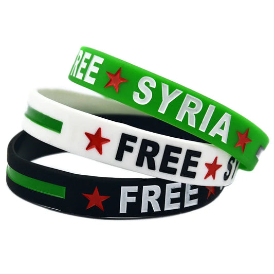 50 Pcs Free Syria Flag Silicone Wristbands Women Men Gifts Bangle Parade Patriotic Trinkets Bracelets