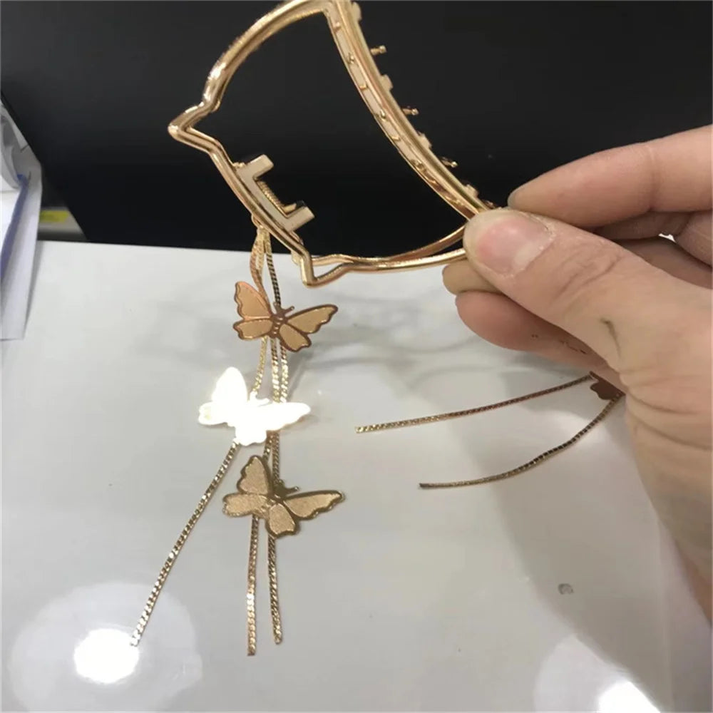 Temperament Hollow Butterfly Hair Claws Nonslip Elegent Golden Clips With Butterfly Tassel Hairband  Hair Accessories