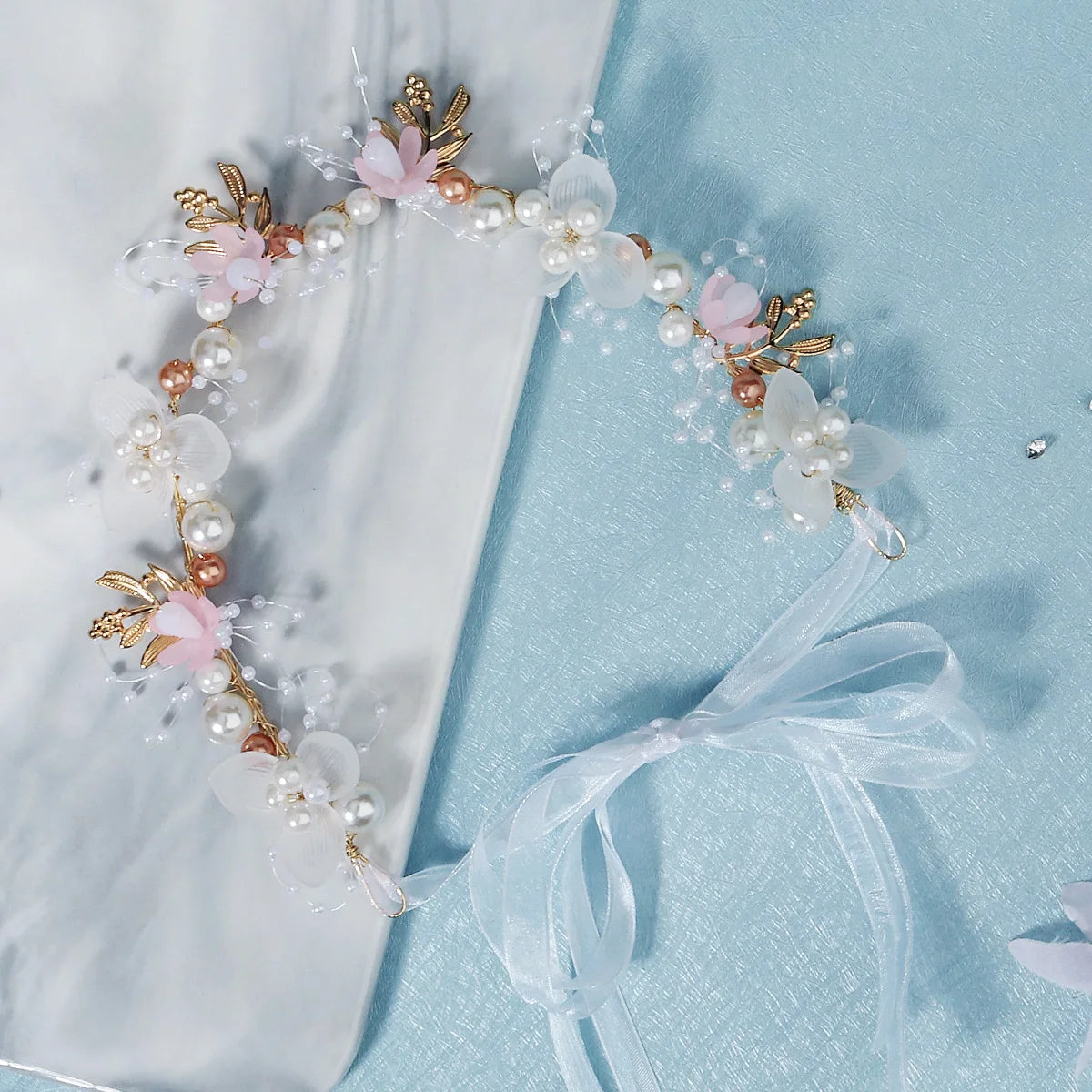 Efily Bride Wedding Hair Accessories Gorgeous Flower Headbands Braided Hair Vine Pearl Headpiece Hair Ornament For Women Girls