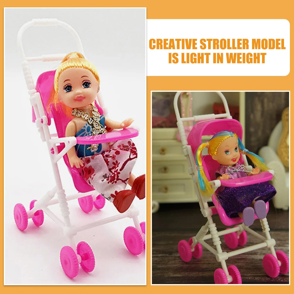 2 Pcs Simulation Stroller Toddler Dolls Miniature Plastic Safe Lightweight High Durability Easy Use Compact Size