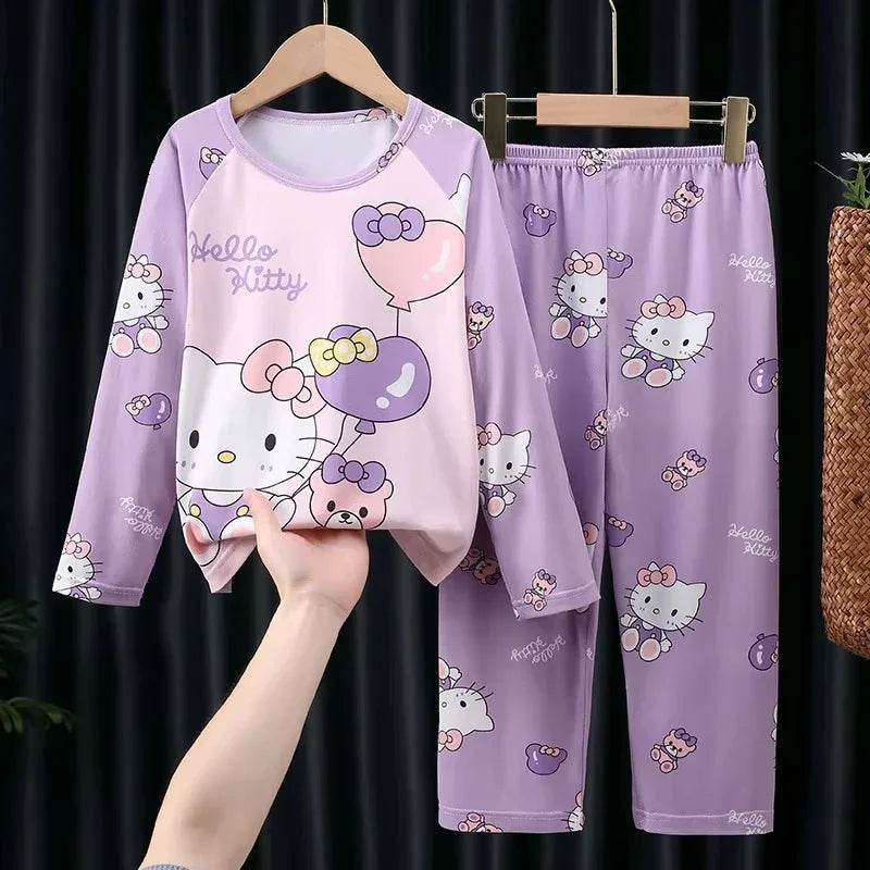 Anime Children Pajama Sets Long Sleeved Casual Boys Girls Home Clothing Set Comfortable Soft Warm Sleepwear Autumn Winter