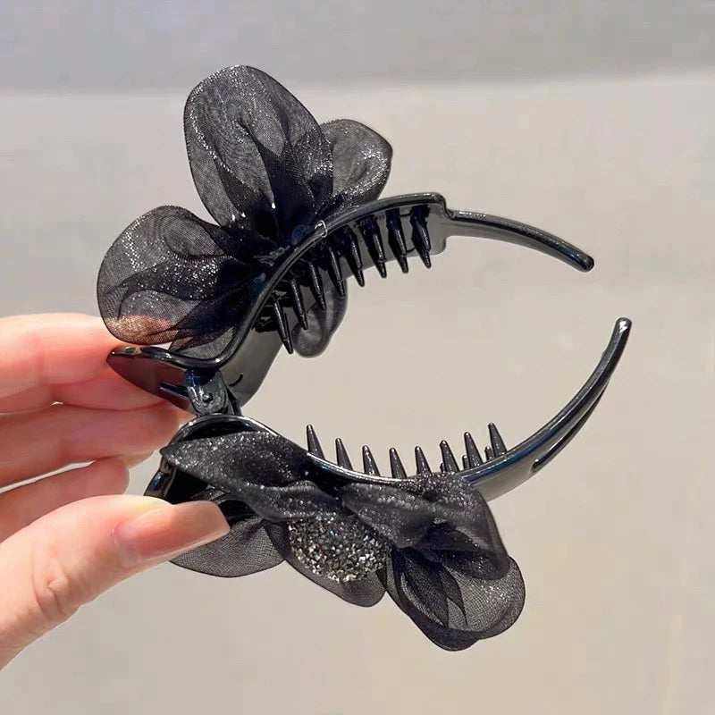 1PCS Women Rhinestone Sun Flowers Cross Grab Clip Ponytail Hair Crab Claw Hair Clip Girls Hair Accessories Elegant Hair Clip