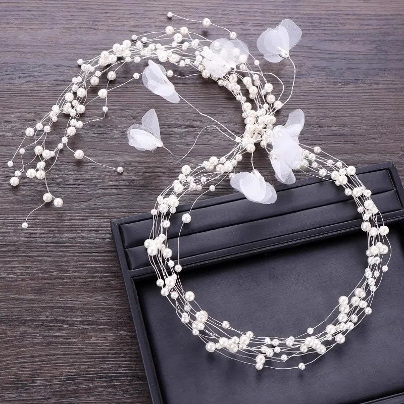 Pearl Flower Bow Headband Tiara Party Wedding Headband Hairband Bridal Wedding Hair Accessories Jewelry Headband Tiara
