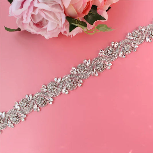 Crystal bridal belt with ribbons, handmade silver wedding belt, cookie patient belt for wedding evening dresses