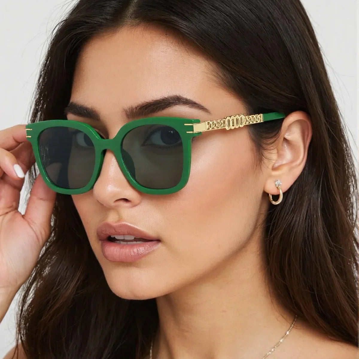 2025 New In Vintage Sunglasses For Women Luxurious Golden Chain Embellished Black Square Glasses Dark Lenses Glasses Women