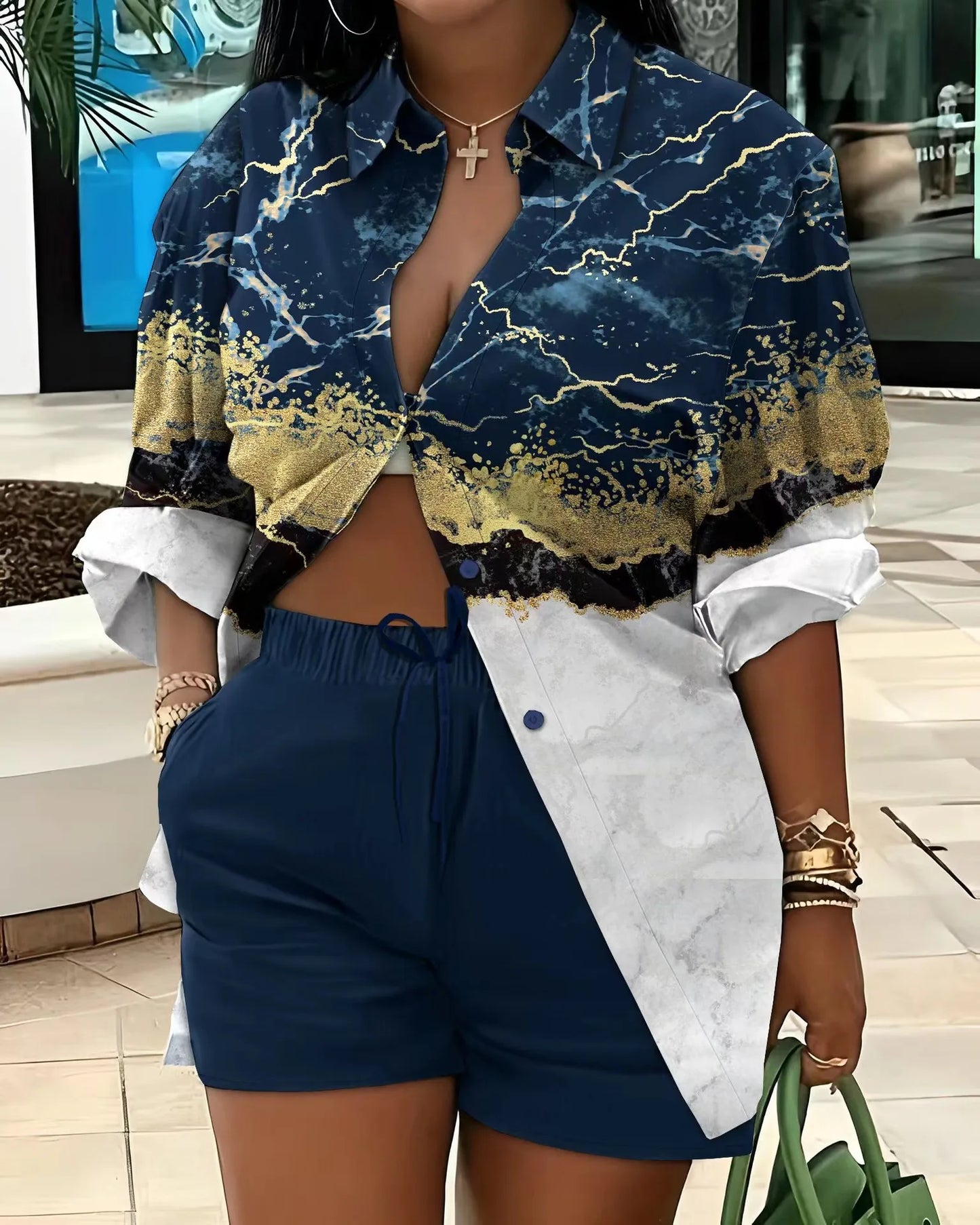 2025 Clothes for Women Fashion Women Long Sleeve Printing Two Piece Sets Womens Outifits Top Short Matching Sets Women Clothing