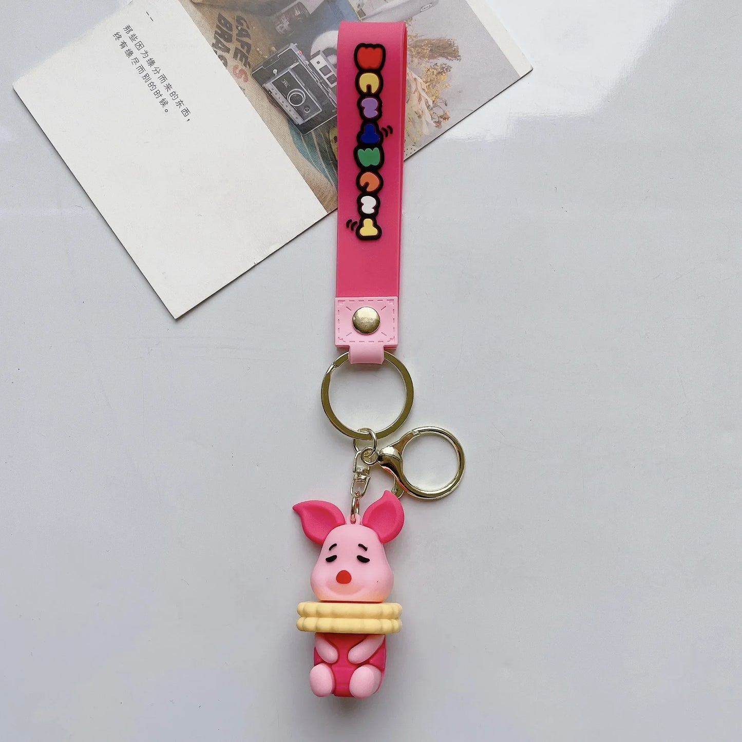 Disney Cartoon Pooh Bear Silicone Keychain for Women Men Kids Lovely Pink Piglet Eeyore Keyring Accessories Gifts