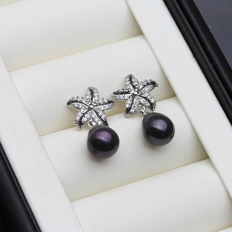 Real Natural Pearl Earrings For Women,925 Streling Sliver Freshwater Pearl Drop Earrings Pin Luxe Korea Earrings Jewelry Gift