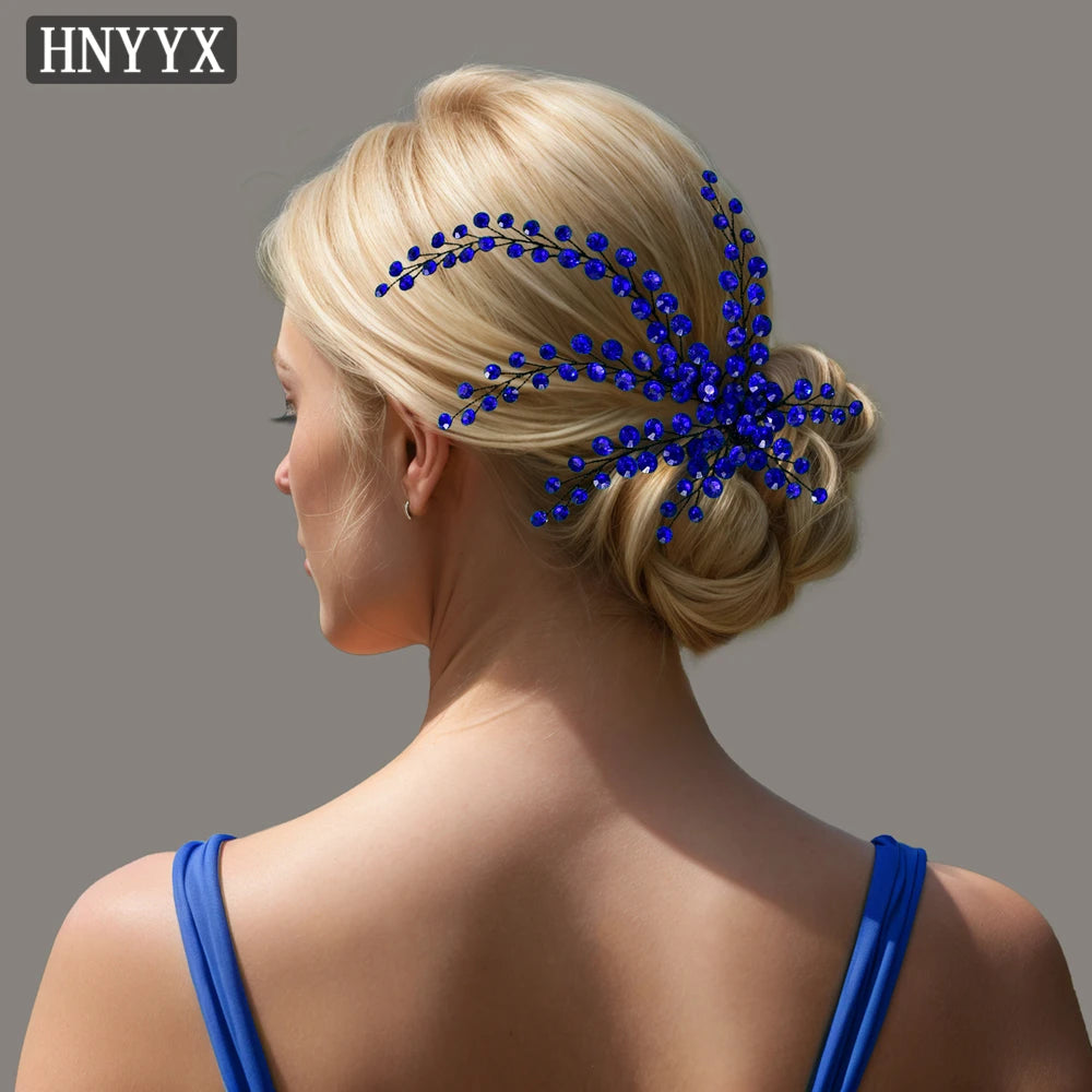 HNYYX Crystal Bridal Hair Comb Alloy Flower Hair Accessories Blue Rhinestone Hair Clip Elegant Hairpin for Women Party A231
