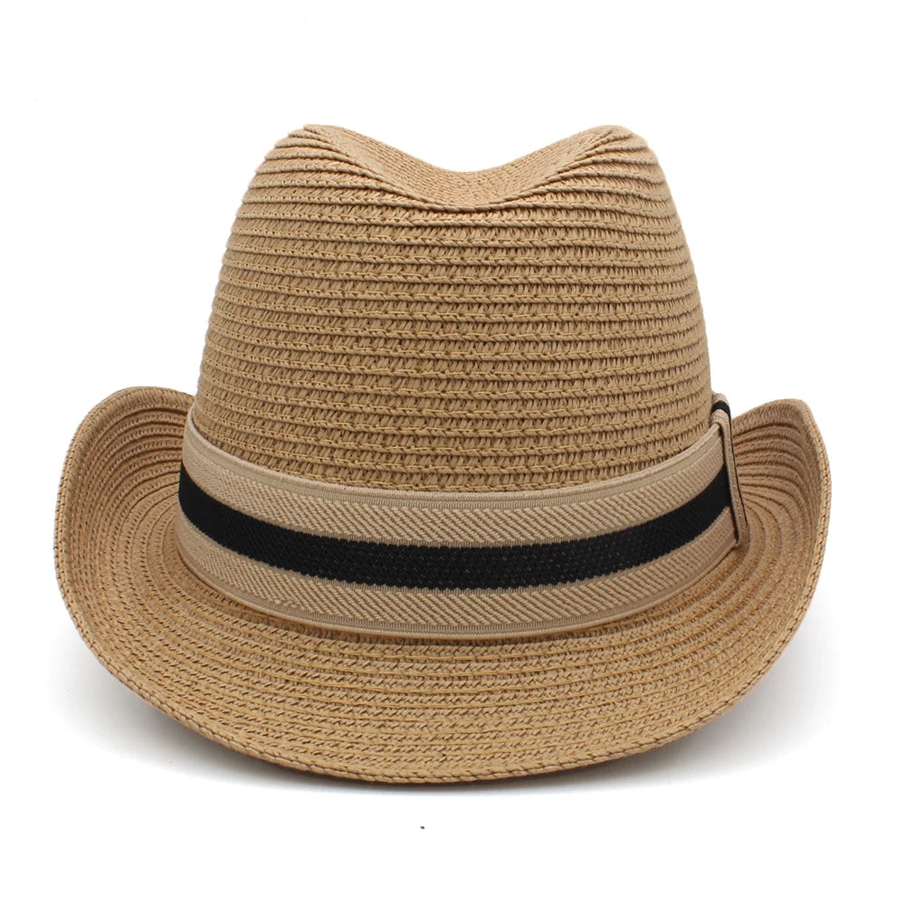 Men Women Summer Solid Straw Homburg Hats Classical Retro Fedora Caps Trilby Sunhat Party Beach Travel Outdoor Adjustable Size