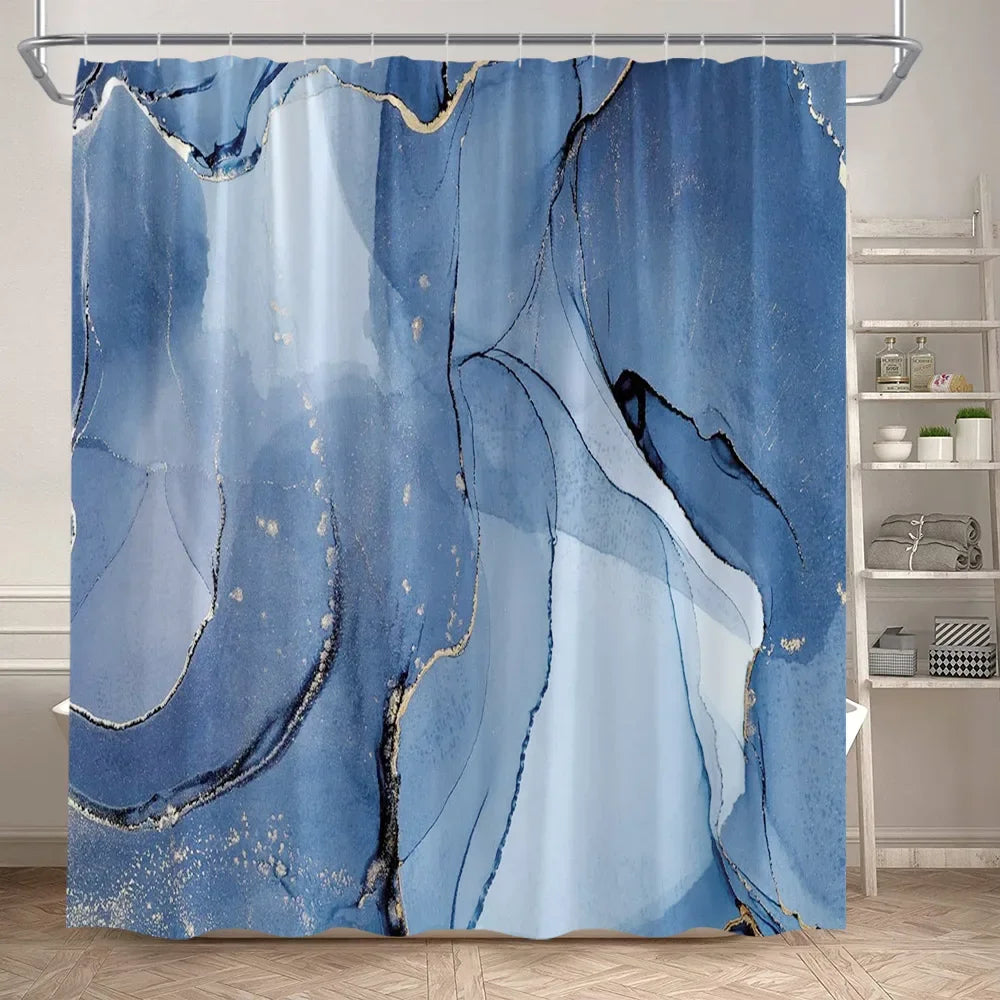 Black Marble Shower Curtain Set White Lines Cracked Pattern Modern Geometric Bathroom Decor Non-slip Rug Bath Mats Toilet Cover home improvement