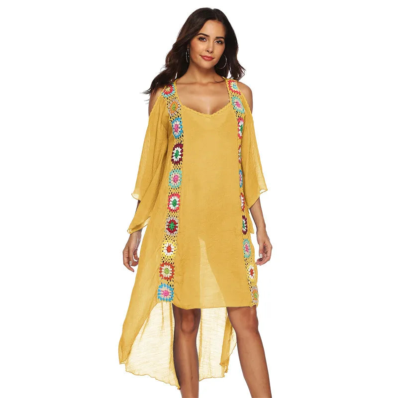 Big Size Beach Cover Up Crochet Maxi Dress Swimwear Robe Cover-ups For Women Ups White Pareo Suit Swim Wear xxl Beachwear 2022