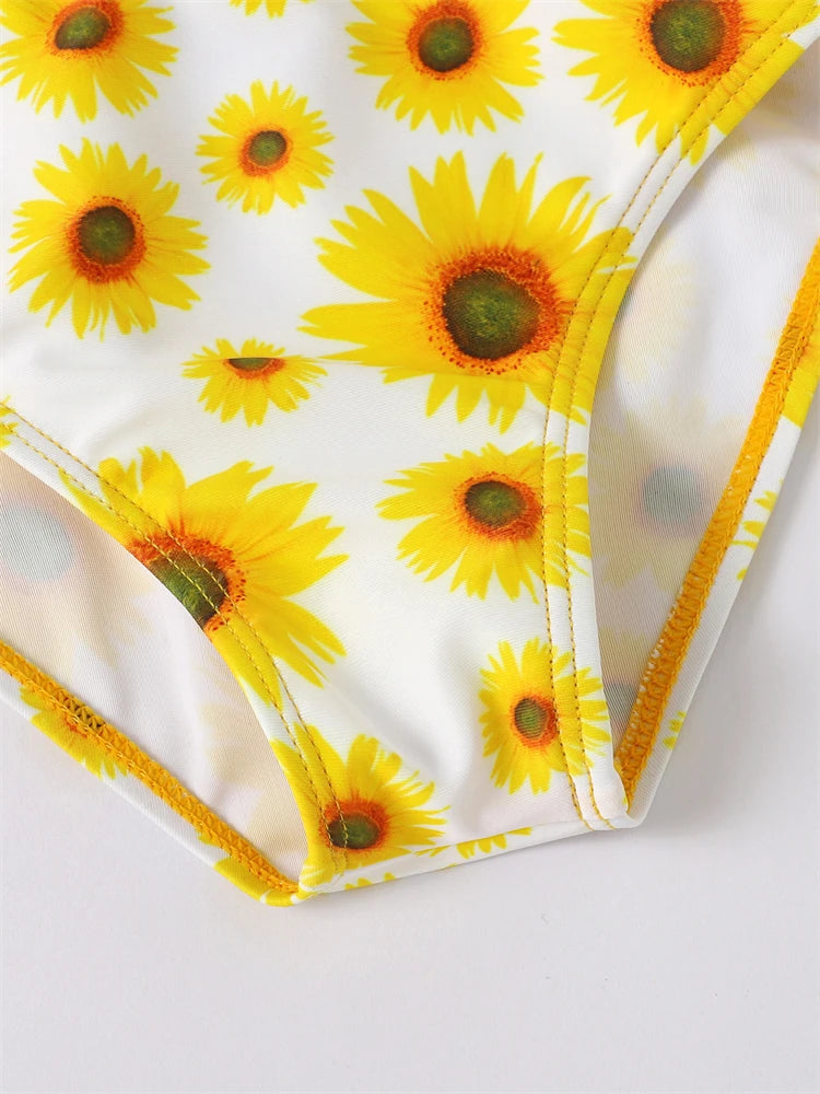 Bikini Girls Swimsuit 2025 New Sun Flower Sling Children Bikinis Set High Waist Swimwear Kids Beach Wear Swimming Bathing Suit