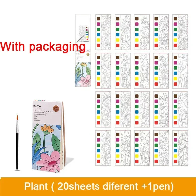Portable Children Watercolor Painting Book 20 Sheets Gouache Graffiti Picture 1 Pen Coloring Water Drawing Books Set Kids Toy