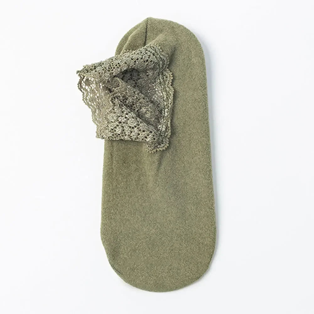 Women Low Lace Tube Socks Vintage Breathable Velvet Warm Home Floor Socks Anti-slip Sock Slippers Thin Ladies Lace Boat Socks
