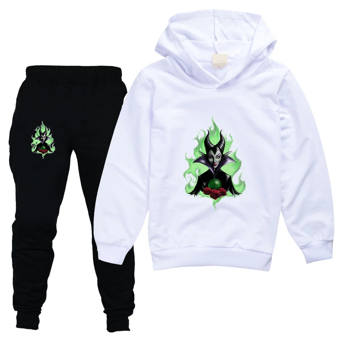 Maleficent Kids Sportswear Suits Girls Boys Casual Thin Hoodie Black Pants Teen Chilren Outerwear Clothing Sets