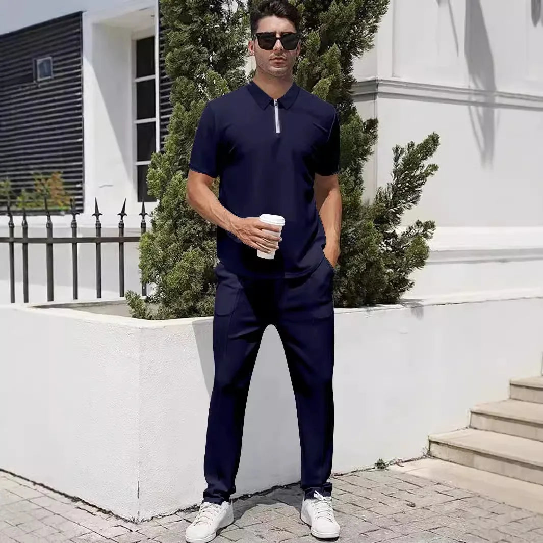 New Men T-shirt and Shorts 2 Pieces Set Casual Sports Fitness Home Short Sleeve Pants Suit Solid Color Summer Men Clothing