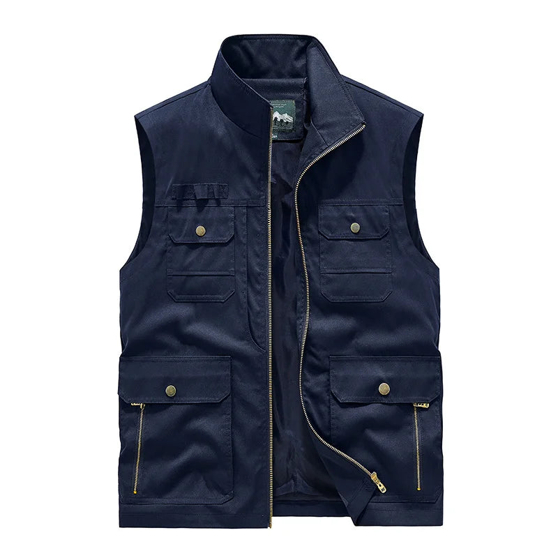 Men's Workwear Vest Multi Pocket Outdoor Vest Tactical Functional Stand Collar Vest Fishing Photography Mountaineering Jacket