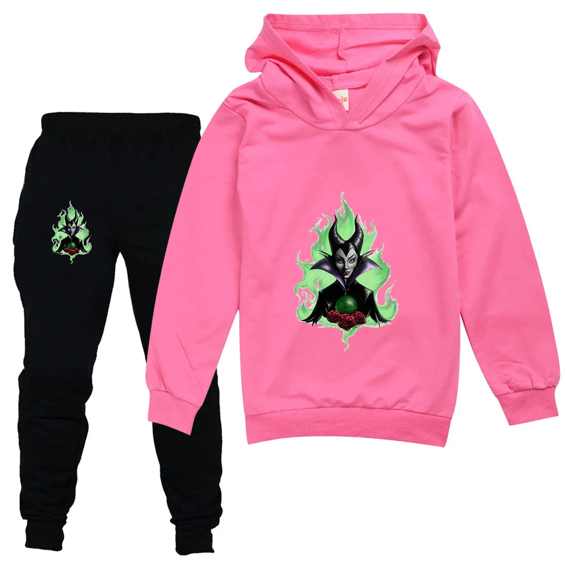 Maleficent Kids Sportswear Suits Girls Boys Casual Thin Hoodie Black Pants Teen Chilren Outerwear Clothing Sets