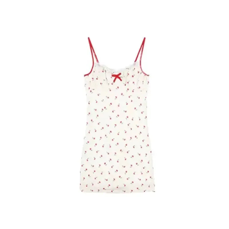 Sweet 2 Piece Dress Set Woman Red Long Sleeve Cardigan + Strap Floral Y2k Mini Dress Party Korean Fashion Suit 2023 Autumn Chic