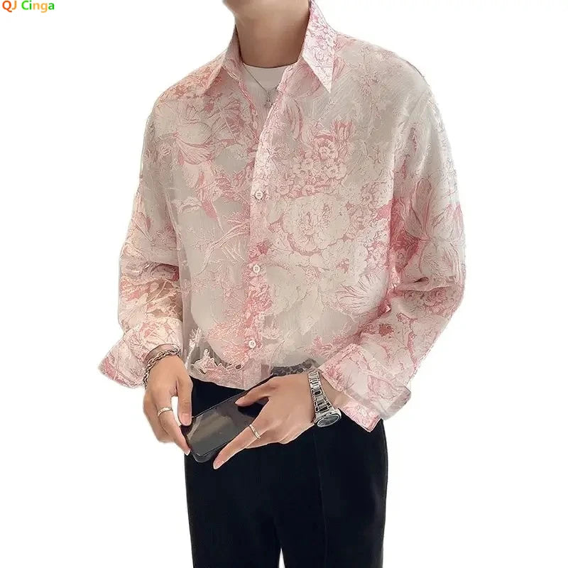 Loose Long-sleeved Shirt, Men's Single-breasted Square Collar Shirts Fashion Casual Blouse  - mon