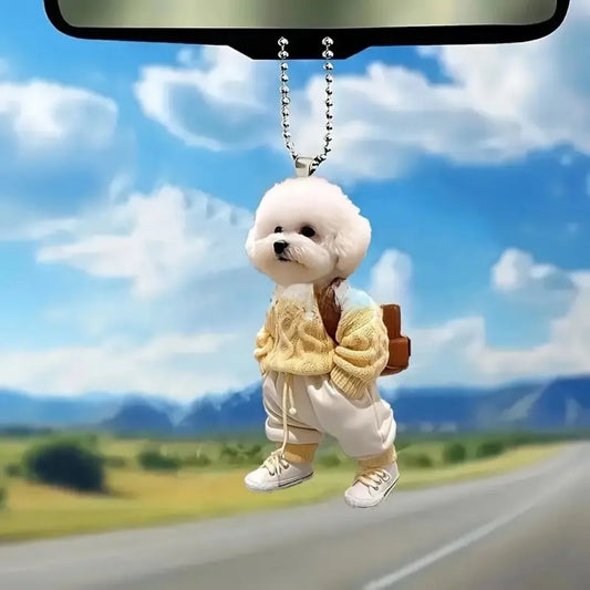2D Creative Puppy Animal Acrylic Keychain Backpack Car Hanging Keyring Pendant Cute Teddy Dog Key Decor Accessories Ornament