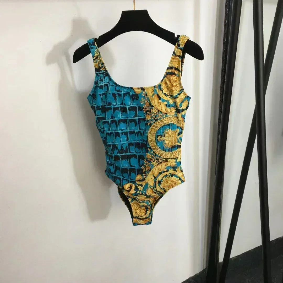 Luxury Design Women's One-piece Swimsuits Coral Flower Print Backless Camisole Swimwear Fashion Brand Women's Bikini Beachwear