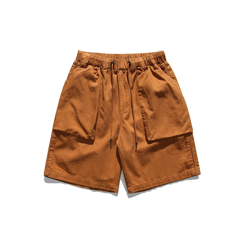 Fashion Leisure Pulling Rope Cargo Shorts Summer Men Elastic Waist Simplicity Comfort New Solid Color Large Pocket Men Shorts