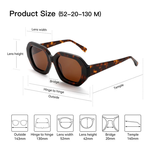 ZENOTTIC Fashion Trend Women's Thick Frame Polarized Sunglasses Hexagonal Acetate Sunglasses Outdoor Travel Shopping Essentials