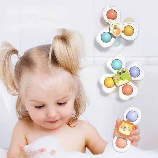3PCS Suction Cup Spinner Toy Baby Bath Funny Game Educational Toys For Children Girls Boys Infant Sensory Stress Reliever Gift