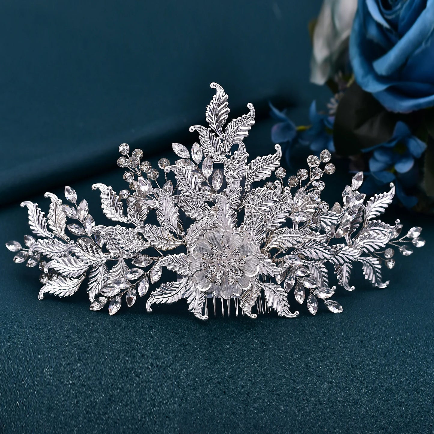 HP512 Alloy Leaves Wedding Comb Bridal Headdress Earring Bride Hair Accessories Woman Headwear Hair Ornaments Jewelry