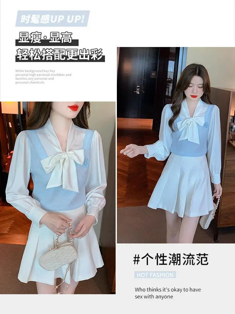 French Bow Chiffon Shirt for Petite Women Sweet and Elegant Top clothes