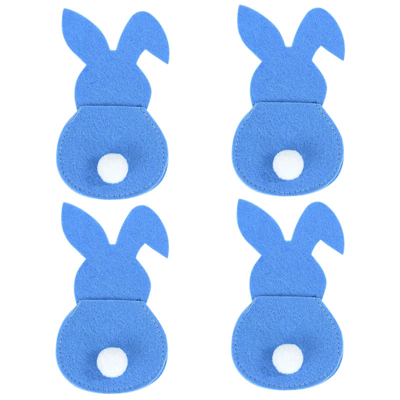 4pcs Easter Cutlery Bag Felt Bunny Rabbit Knife Fork Holder Bags Tableware Spring Easter Festival Party Home Table Decorations