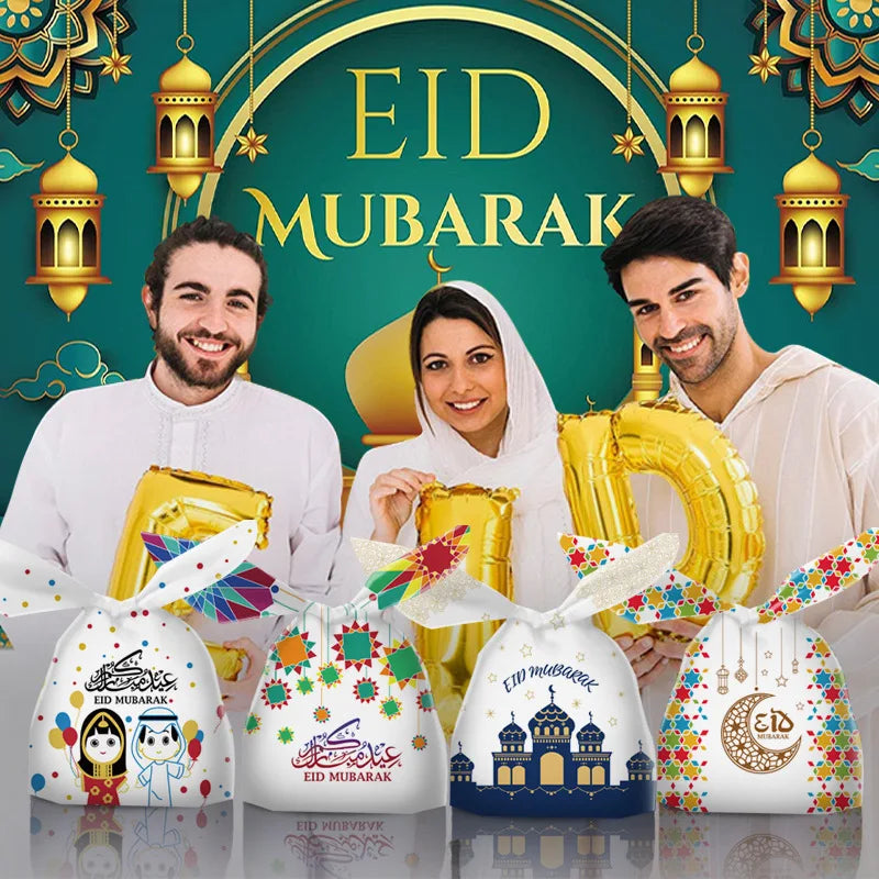 30PCS Eid Mubarak Rabbit Ear Bags Candy Gift Bags Muslim Islamic Festival Party Baking Package Ramadan Kareem Favors Supplies