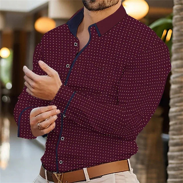 2025 New Men's Street Fashion Long sleeved Polo Collar Button Cardigan Shirt Diamond Print Designer Men's Clothing S-6XL