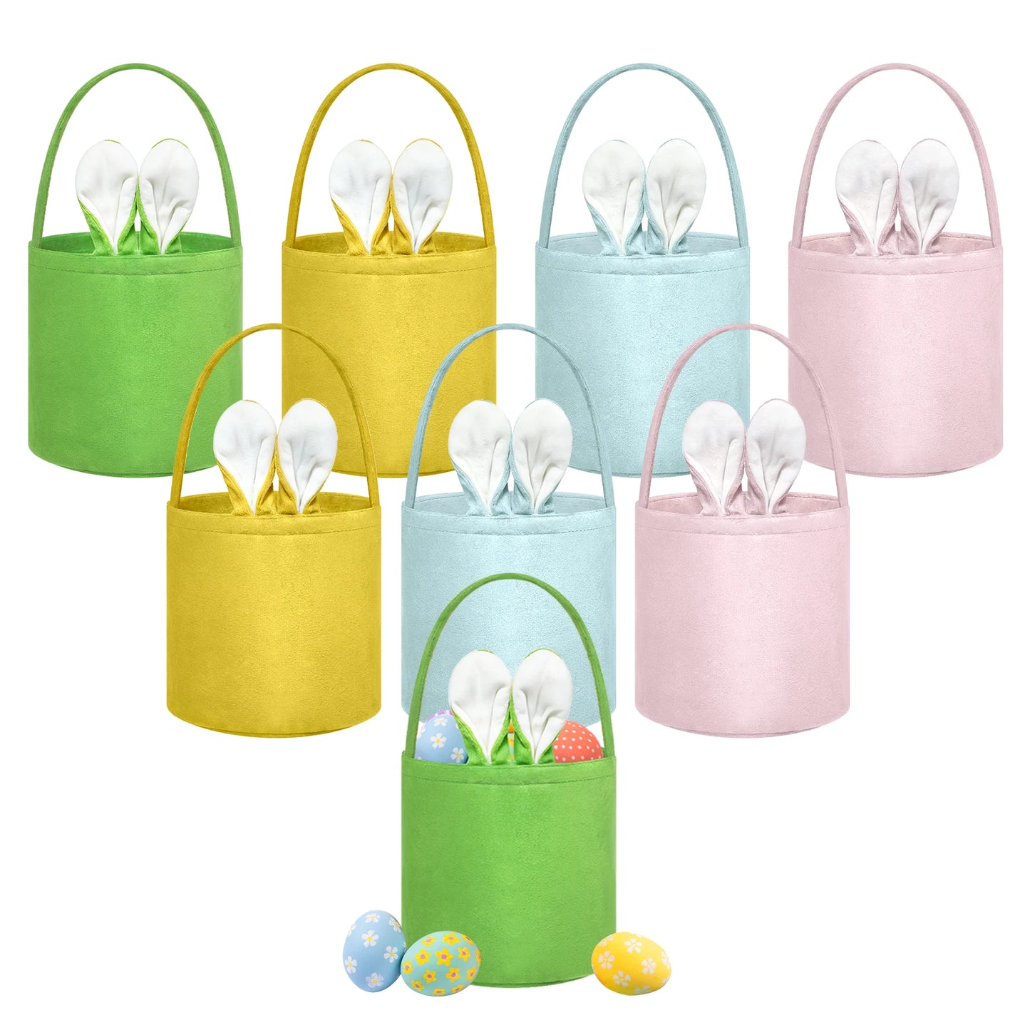 1pc Easter Egg Basket Cartoon Rabbit Ears Handbag Non-woven Fabric Candy Gift Packaging Bag For Easter Party Decoration Supplies