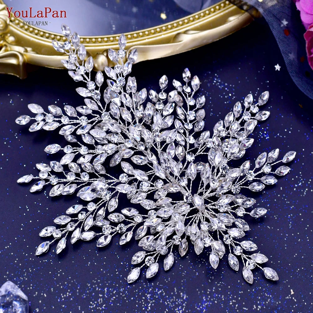 YouLaPan Crystal Bridal Headpiece Alloy Leaf Headband for Brides Wedding Hair Accessories Princess Tiara Pageant Headdress HP272