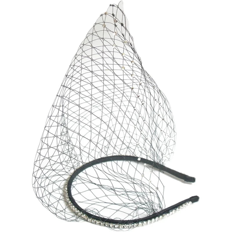 White Headband Veil for Bridal Crystal Birdcage Black Face Net Mask Hair Jewelry Accessories Veils Charming Wedding Fascinators