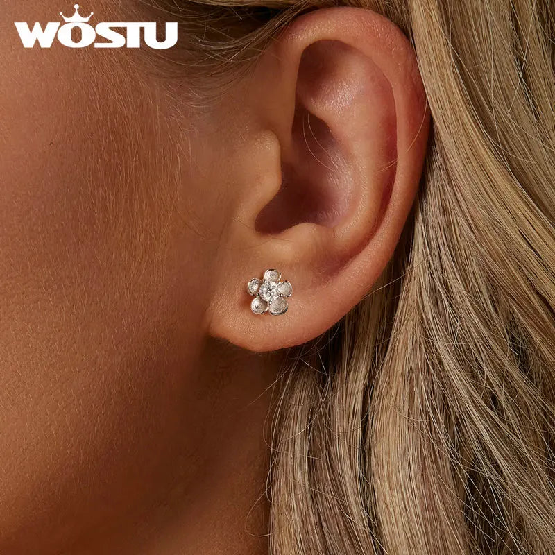 WOSTU 925 Sterling Silver 0.1 CT moissanite Sakura blossoms Flower Stud earrings Pearl Drop earrings Moissanite Wedding jewelry