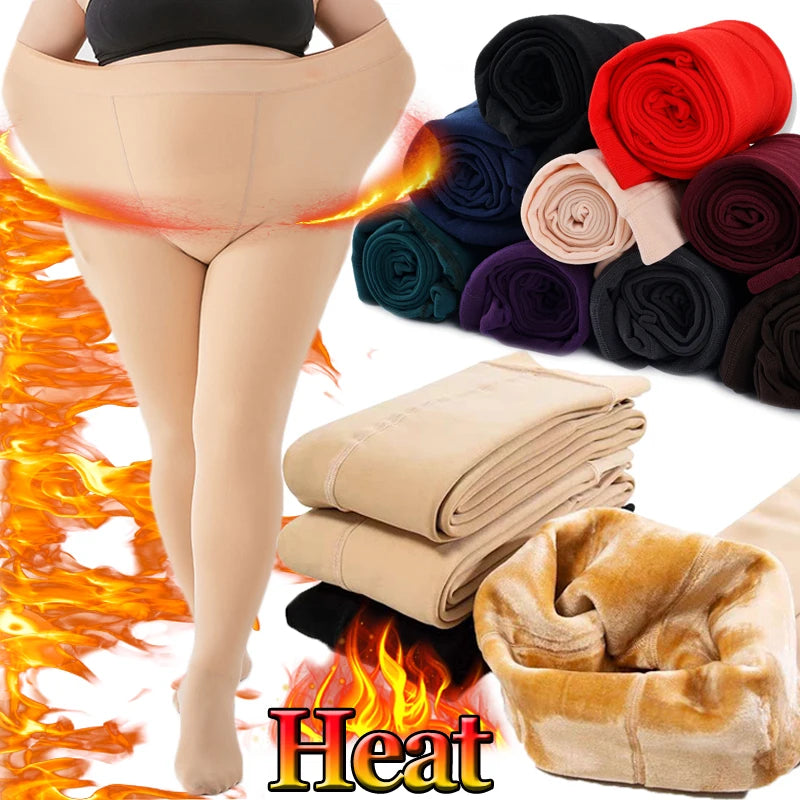 Women Elastic High Waist Stockings Winter Thicken Velvet Pantyhose Plush Leggings Shaping Winter Cold-proof Leg Socks Charm Sox