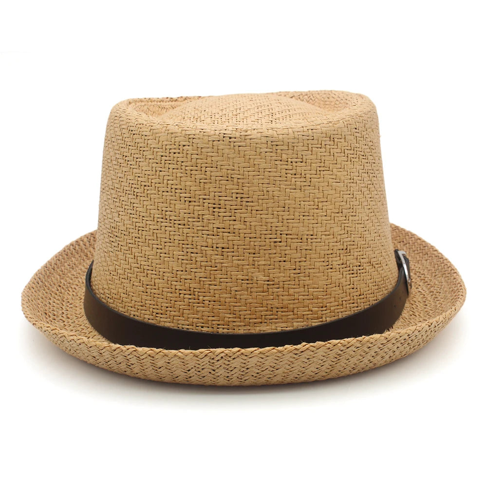 Men Women Straw Pork Pie Hats Summer Sunhat Boater Caps Sailor Sombrero Beach Fedora Trilby Outdoor Travel US Size 7 1/4 UK L