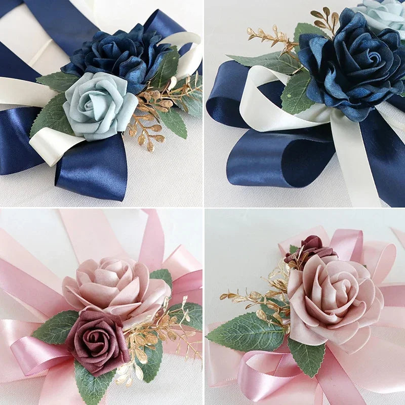 1PC Wedding Car Rearview Mirror Decoration Flower Door Handle Bow Decoration Retro Simulation Flower Wedding Chair Back Flower