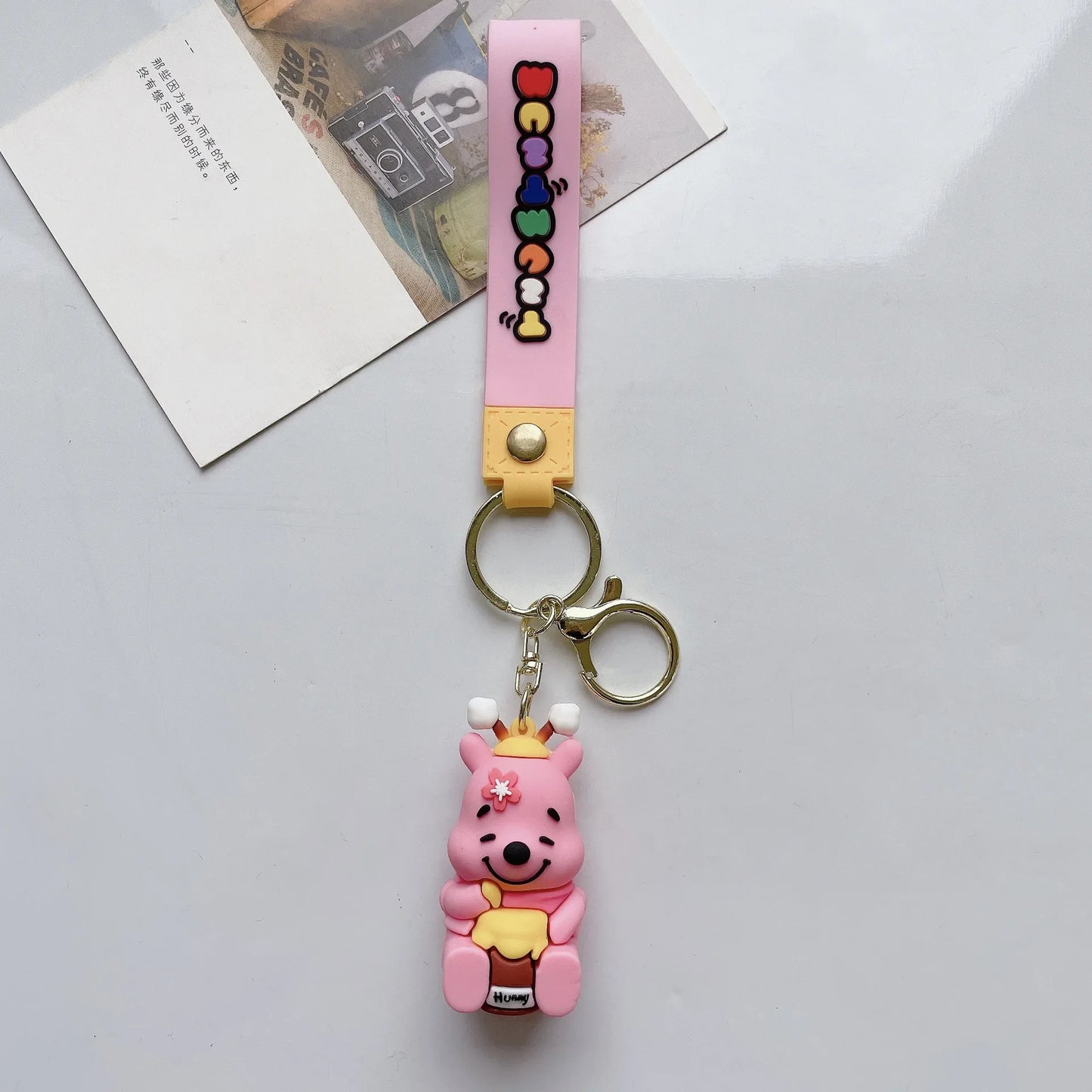 Disney Cartoon Pooh Bear Silicone Keychain for Women Men Kids Lovely Pink Piglet Eeyore Keyring Accessories Gifts