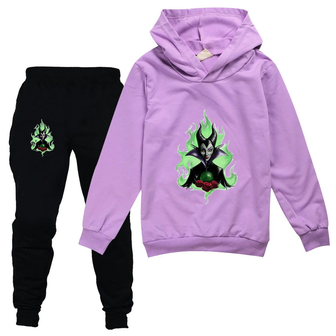 Maleficent Kids Sportswear Suits Girls Boys Casual Thin Hoodie Black Pants Teen Chilren Outerwear Clothing Sets