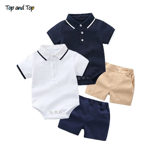 Top und Top Sommermode Neugeborenen Jungen Formelle Kleidung Set Baumwolle Strampler Top + Shorts Baby Gentleman Anzug Kinder Jungen Kleidung Sets 