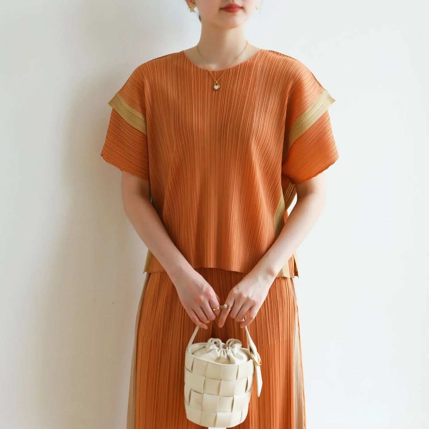 MIA XU Pleats Pants Sets 2025 Summer Miyake High-end Pleats Color Blocking False Two Pieces Fashion Casual T-shirt Pants Set